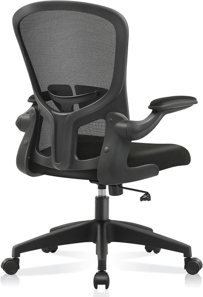 Office Desk Chairs, Ergonomic PC Desk Chair with Wheels, Adjustable Lumbar Support and Height, Swivel Computer Chair with Flip-Up Armrests, Ergo Mesh Backrest for Working (Black)