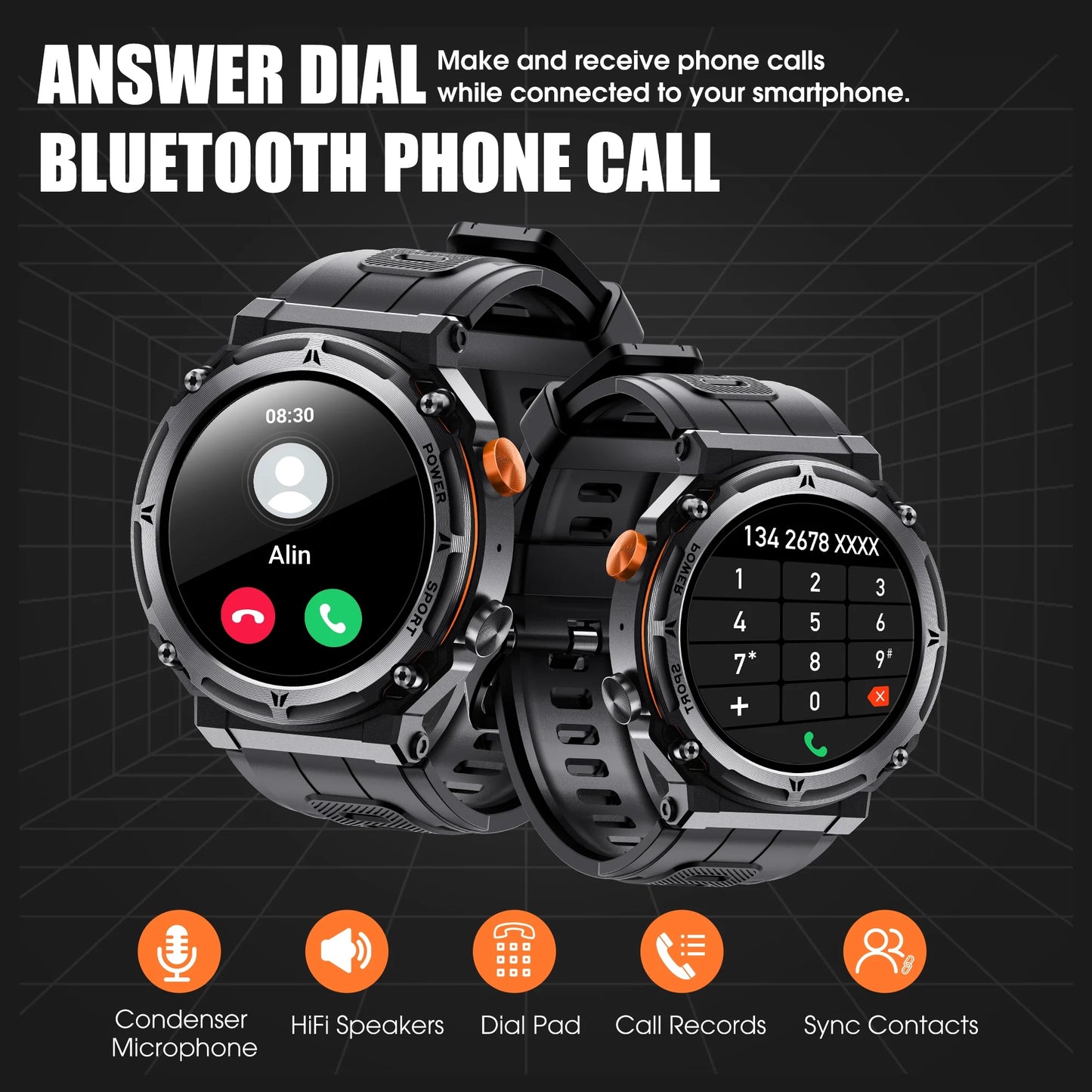 Smart Watches for Men, Bluetooth Call Receive Dial, 1.39" Rugged Smartwatch for Iphone/Android, C21Pro Outdoor Smart Watch, Black