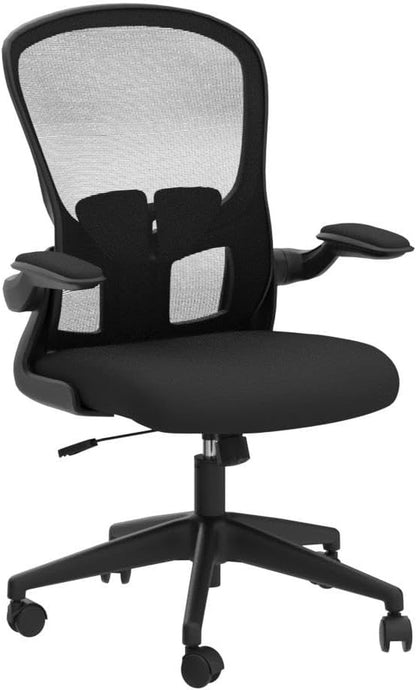 Office Desk Chairs, Ergonomic PC Desk Chair with Wheels, Adjustable Lumbar Support and Height, Swivel Computer Chair with Flip-Up Armrests, Ergo Mesh Backrest for Working (Black)