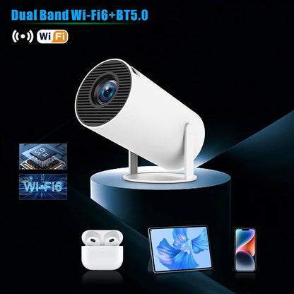 Mini Projector,Hy300 Pro Smart Projector,4K Projector with Wifi 6 and Bluetooth 5,Portable Projector with Android 11, Automatic Keystone Correction,180 Degree,130 Inch Display