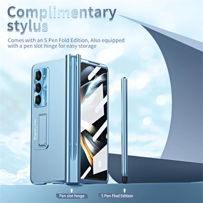 Slim Case for Samsung Galaxy Z Fold 5, All-Inclusive Protection Pen Slot Anti-Fall Hinge Protection Hidden Kickstand Built-In Screen Protector Minimalist Case for Samsung Galaxy Z Fold5,Blue