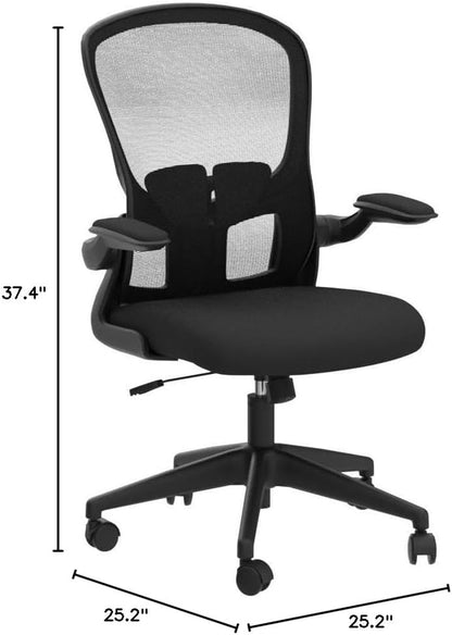 Office Desk Chairs, Ergonomic PC Desk Chair with Wheels, Adjustable Lumbar Support and Height, Swivel Computer Chair with Flip-Up Armrests, Ergo Mesh Backrest for Working (Black)