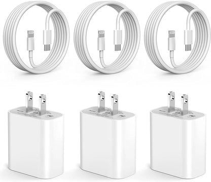 Iphone Fast Charger, 3 Pack [Apple Mfi Certified] PD 20W Type C Fast Charger Block with 6FT USB C to Lightning Fast Charging Data Sync Cable Compatible for Iphone 14 13 12 11 Pro Max XS XR X 8 Ipad